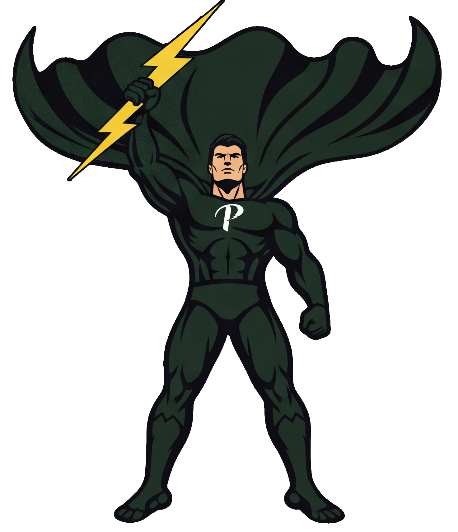 Captain Current, the Perkin Electrical Services mascot, raising his arm