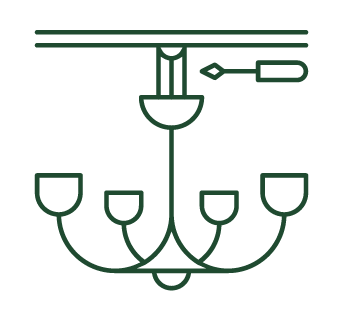 Icon depicting the installation of a chandelier