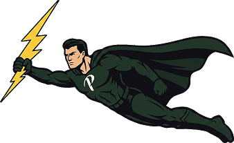 Captain Current, the Perkin Electrical Services mascot
