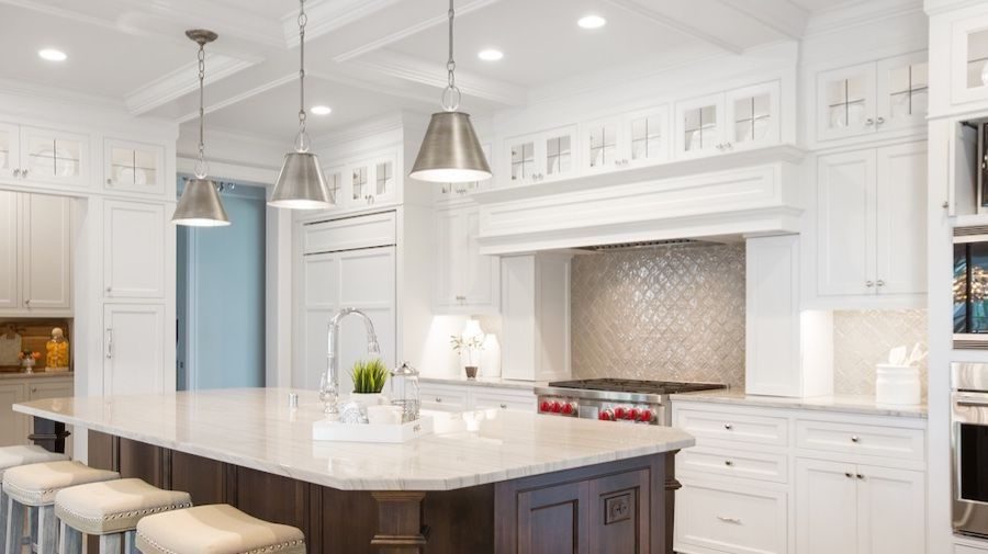 Kitchen remodel with lighting.
